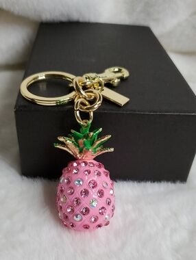 CC Boutique Pink Jeweled Pineapple Keychain with Gold Hardware